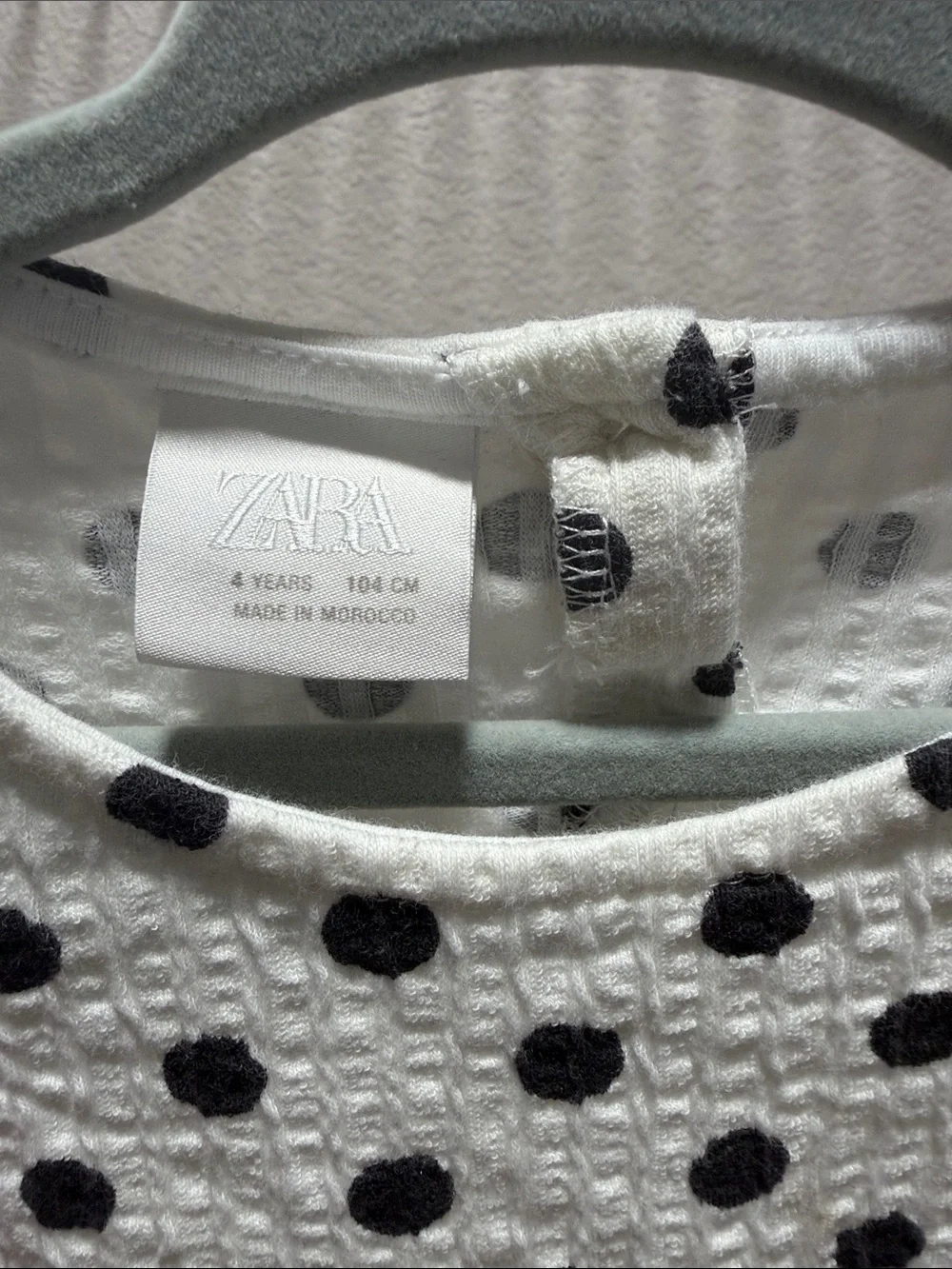 Zara Toddler/Girl White Polka Dot Dress with Black Spots and Pink Trim Size 4T